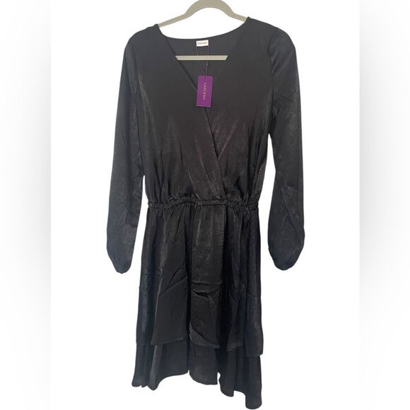 lascana Dresses & Skirts - Lascana NWT Black Silk-like Dress Long Sleeved Double Layered size 6